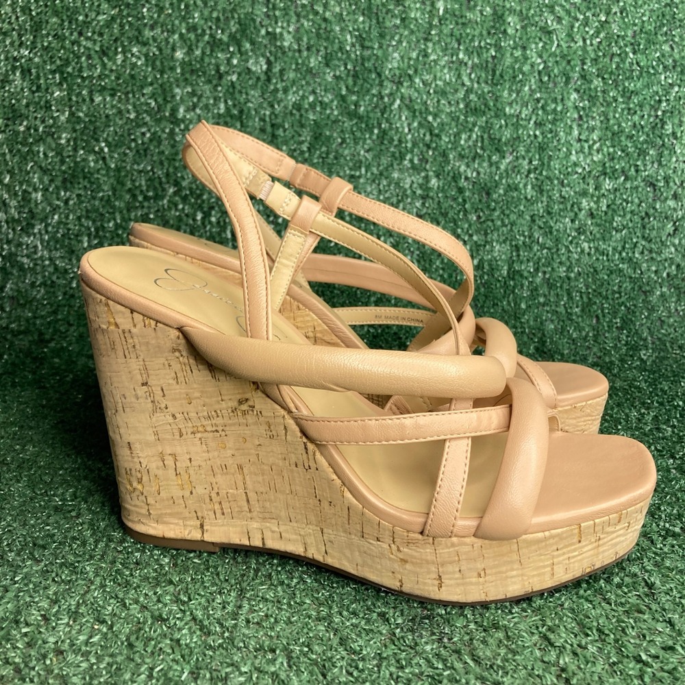 Jessica Simpson Simina Strappy Cork Platform Wedge Sandal Nude Womens Size 8M